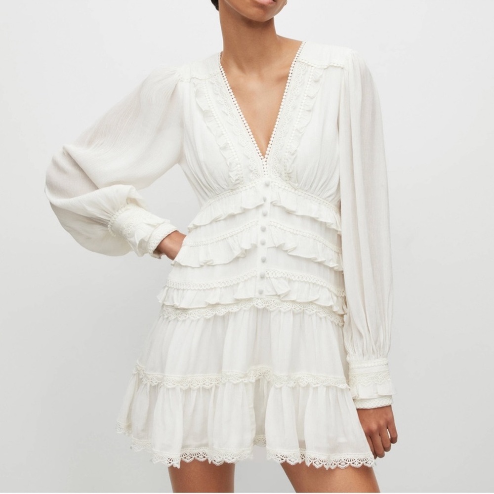 AllSaints Zora Lace Trim Mini Dress White 4 NWT